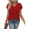 image:imageXIEERDUO Womens Summer Tops Short Sleeve Shirts with Buttons V Neck Trendy Tunic Blouses Beach Vacation ClothesAred
