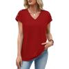 image:imageXIEERDUO Womens Summer Tops Short Sleeve Shirts with Buttons V Neck Trendy Tunic Blouses Beach Vacation ClothesAred