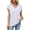 image:imageXIEERDUO Womens Summer Tops Short Sleeve Shirts with Buttons V Neck Trendy Tunic Blouses Beach Vacation ClothesAwhite