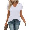 image:imageXIEERDUO Womens Summer Tops Short Sleeve Shirts with Buttons V Neck Trendy Tunic Blouses Beach Vacation ClothesAwhite