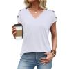 image:imageXIEERDUO Womens Summer Tops Short Sleeve Shirts with Buttons V Neck Trendy Tunic Blouses Beach Vacation ClothesAwhite