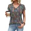 image:imageXIEERDUO Womens Summer Tops Short Sleeve Shirts with Buttons V Neck Trendy Tunic Blouses Beach Vacation ClothesFboho Paisley