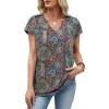 image:imageXIEERDUO Womens Summer Tops Short Sleeve Shirts with Buttons V Neck Trendy Tunic Blouses Beach Vacation ClothesFboho Paisley