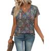 image:imageXIEERDUO Womens Summer Tops Short Sleeve Shirts with Buttons V Neck Trendy Tunic Blouses Beach Vacation ClothesFboho Paisley