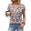image:imageXIEERDUO Womens Summer Tops Short Sleeve Shirts with Buttons V Neck Trendy Tunic Blouses Beach Vacation ClothesFboho Tile