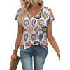 image:imageXIEERDUO Womens Summer Tops Short Sleeve Shirts with Buttons V Neck Trendy Tunic Blouses Beach Vacation ClothesFboho Tile