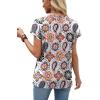 image:imageXIEERDUO Womens Summer Tops Short Sleeve Shirts with Buttons V Neck Trendy Tunic Blouses Beach Vacation ClothesFboho Tile