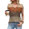 image:imageXIEERDUO Womens Summer Tops Short Sleeve Shirts with Buttons V Neck Trendy Tunic Blouses Beach Vacation ClothesFbrown Stripes