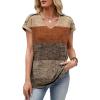 image:imageXIEERDUO Womens Summer Tops Short Sleeve Shirts with Buttons V Neck Trendy Tunic Blouses Beach Vacation ClothesFbrown Stripes