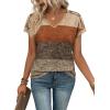 image:imageXIEERDUO Womens Summer Tops Short Sleeve Shirts with Buttons V Neck Trendy Tunic Blouses Beach Vacation ClothesFbrown Stripes
