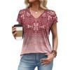 image:imageXIEERDUO Womens Summer Tops Short Sleeve Shirts with Buttons V Neck Trendy Tunic Blouses Beach Vacation ClothesFgradient Pink