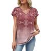 image:imageXIEERDUO Womens Summer Tops Short Sleeve Shirts with Buttons V Neck Trendy Tunic Blouses Beach Vacation ClothesFgradient Pink