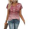 image:imageXIEERDUO Womens Summer Tops Short Sleeve Shirts with Buttons V Neck Trendy Tunic Blouses Beach Vacation ClothesFgradient Pink