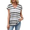 image:imageXIEERDUO Womens Summer Tops Short Sleeve Shirts with Buttons V Neck Trendy Tunic Blouses Beach Vacation ClothesFgray Stripes