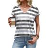 image:imageXIEERDUO Womens Summer Tops Short Sleeve Shirts with Buttons V Neck Trendy Tunic Blouses Beach Vacation ClothesFgray Stripes