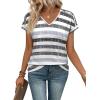 image:imageXIEERDUO Womens Summer Tops Short Sleeve Shirts with Buttons V Neck Trendy Tunic Blouses Beach Vacation ClothesFgray Stripes