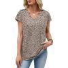 image:imageXIEERDUO Womens Summer Tops Short Sleeve Shirts with Buttons V Neck Trendy Tunic Blouses Beach Vacation ClothesFleopard