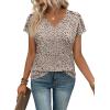 image:imageXIEERDUO Womens Summer Tops Short Sleeve Shirts with Buttons V Neck Trendy Tunic Blouses Beach Vacation ClothesFleopard