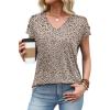 image:imageXIEERDUO Womens Summer Tops Short Sleeve Shirts with Buttons V Neck Trendy Tunic Blouses Beach Vacation ClothesFleopard