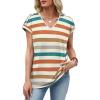 image:imageXIEERDUO Womens Summer Tops Short Sleeve Shirts with Buttons V Neck Trendy Tunic Blouses Beach Vacation ClothesFvintage Stripe