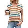 image:imageXIEERDUO Womens Summer Tops Short Sleeve Shirts with Buttons V Neck Trendy Tunic Blouses Beach Vacation ClothesFvintage Stripe
