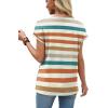 image:imageXIEERDUO Womens Summer Tops Short Sleeve Shirts with Buttons V Neck Trendy Tunic Blouses Beach Vacation ClothesFvintage Stripe