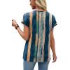 image:imageXIEERDUO Womens Summer Tops Short Sleeve Shirts with Buttons V Neck Trendy Tunic Blouses Beach Vacation ClothesFwatercolor Stripe