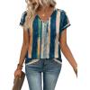 image:imageXIEERDUO Womens Summer Tops Short Sleeve Shirts with Buttons V Neck Trendy Tunic Blouses Beach Vacation ClothesFwatercolor Stripe
