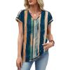 image:imageXIEERDUO Womens Summer Tops Short Sleeve Shirts with Buttons V Neck Trendy Tunic Blouses Beach Vacation ClothesFwatercolor Stripe