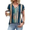 image:imageXIEERDUO Womens Summer Tops Short Sleeve Shirts with Buttons V Neck Trendy Tunic Blouses Beach Vacation ClothesFwatercolor Stripe