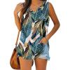 image:imageXIEERDUO Womens Tank Tops V Neck Basic Solid Color Casual Flowy Summer Sleeveless01blue Green Leaves