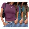image:imageXIEERDUO Basic Tops for Women Short Sleeve Baby Tees 23 Pack Crew Neck T Shirts Slim Fit Tees3 Pack ArmygreenTurquoisePurplish