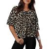 image:imageXIEERDUO Cotton Tshirts for Women Drop Shoulder Round Neck Oversized Crop Tops Workout Tops TeesPrint Leopard