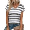 image:imageXIEERDUO Womens Summer Tops Short Sleeve Shirts with Buttons V Neck Trendy Tunic Blouses Beach Vacation ClothesFgray Stripes