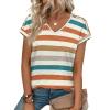image:imageXIEERDUO Womens Summer Tops Short Sleeve Shirts with Buttons V Neck Trendy Tunic Blouses Beach Vacation ClothesFvintage Stripe