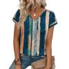 image:imageXIEERDUO Womens Summer Tops Short Sleeve Shirts with Buttons V Neck Trendy Tunic Blouses Beach Vacation ClothesFwatercolor Stripe