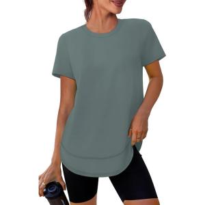 image:imageXIEERDUO Womens Workout Tops Short Sleeve Shirts with Sun Protection UPF 50 Quick Dry Outfits for Hiking Running S3XL21 Grey Green