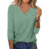 image:imageXIEERDUO 34 Length Sleeve Womens Tops V Neck T Shirts Summer Clothes Basic Blouses Dressy Casual 2026 Spring OutfitsBlue Green