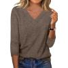 image:imageXIEERDUO 34 Length Sleeve Womens Tops V Neck T Shirts Summer Clothes Basic Blouses Dressy Casual 2026 Spring OutfitsCoffee