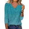 image:imageXIEERDUO 34 Length Sleeve Womens Tops V Neck T Shirts Summer Clothes Basic Blouses Dressy Casual 2026 Spring OutfitsPatternedblue Print