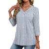 image:imageXIEERDUO 34 Length Sleeve Womens Tops V Neck T Shirts Summer Clothes Basic Blouses Dressy Casual 2026 Spring OutfitsPatternedblue Striped