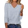 image:imageXIEERDUO 34 Length Sleeve Womens Tops V Neck T Shirts Summer Clothes Basic Blouses Dressy Casual 2026 Spring OutfitsPatternedblue Striped