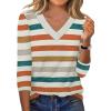 image:imageXIEERDUO 34 Length Sleeve Womens Tops V Neck T Shirts Summer Clothes Basic Blouses Dressy Casual 2026 Spring OutfitsPatternedmulticolor Stripe