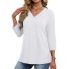 image:imageXIEERDUO 34 Length Sleeve Womens Tops V Neck T Shirts Summer Clothes Basic Blouses Dressy Casual 2026 Spring OutfitsWhite