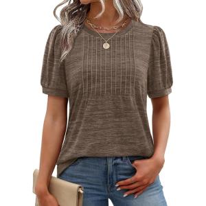 image:imageXIEERDUO Womens Tops Summer Short Sleeve Sweater Dressy Casual Blouses Business Trendy Tunic Shirts Fashion Clothes 2026Brown