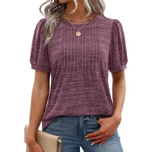 image:imageXIEERDUO Womens Tops Summer Short Sleeve Sweater Dressy Casual Blouses Business Trendy Tunic Shirts Fashion Clothes 2026Purple