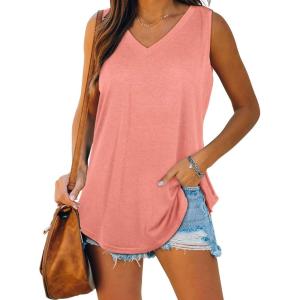 image:imageWomens Summer Tops V Neck Tank Tops Plain Casual Soft Sleeveless Tops Pink L