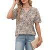 image:imageWomens Short Sleeve Tops Dressy Casual V Neck Oversized Summer Trendy Shirts Business Work BlousesBeige Black Print