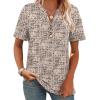 image:imageWomens Short Sleeve Tops Dressy Casual V Neck Oversized Summer Trendy Shirts Business Work BlousesBeige Black Print