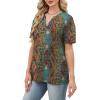 image:imageWomens Short Sleeve Tops Dressy Casual V Neck Oversized Summer Trendy Shirts Business Work BlousesBlue Orange Pattern